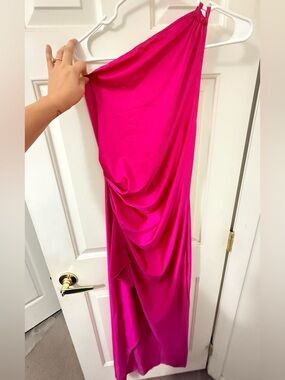 Hot Pink One-Shoulder Draped Dress